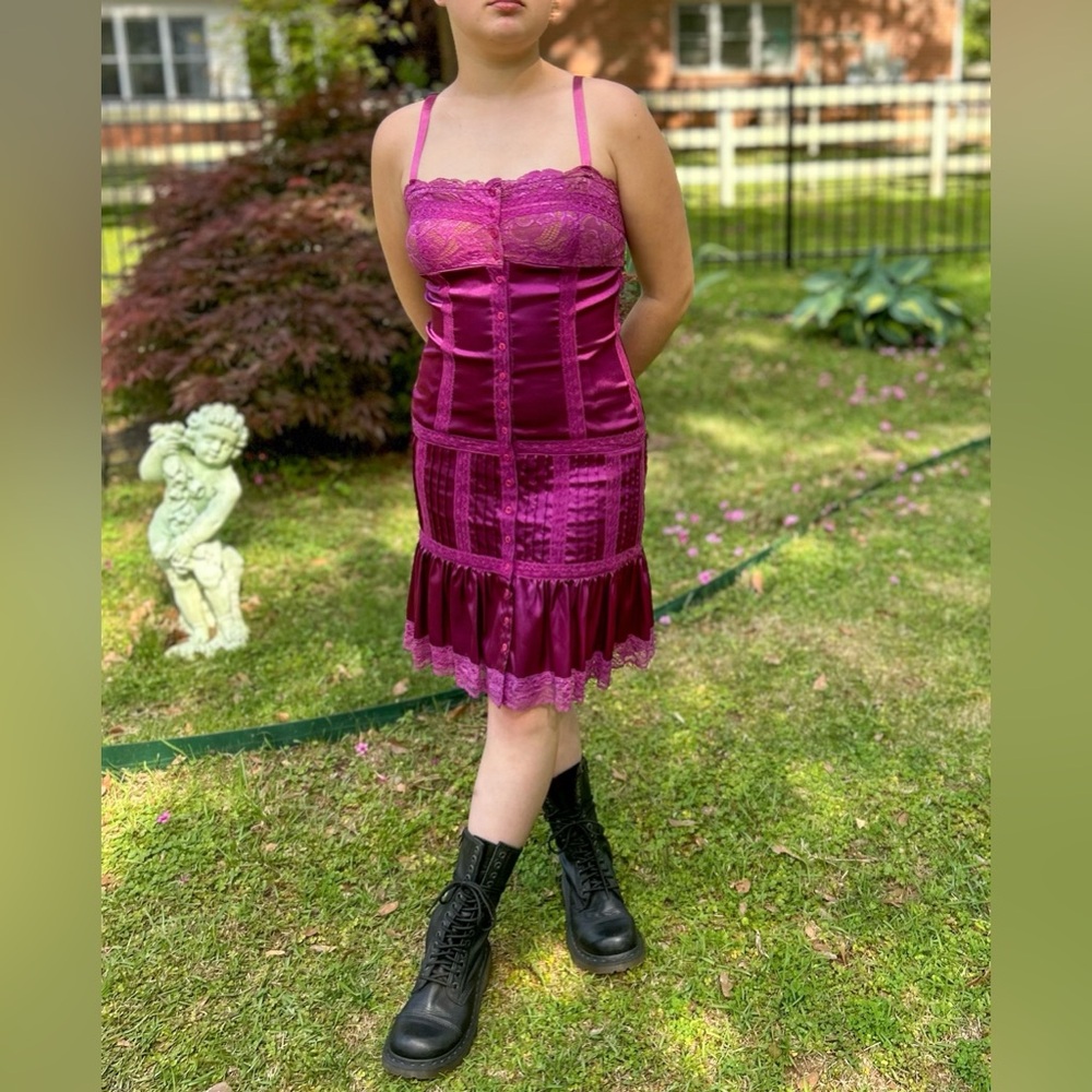 Vintage y2k Betsey Johnson New York Purple Lace & Ribbon Dress Size 2